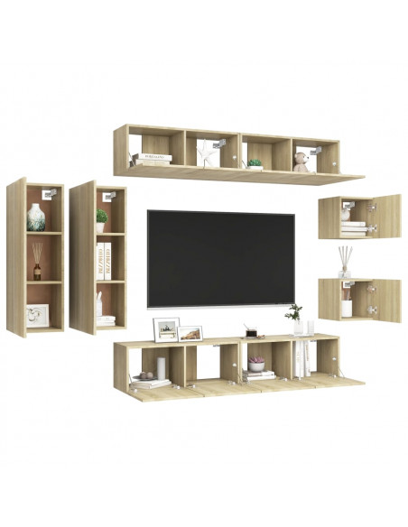 Set di Mobili Porta TV 8 pz Rovere Sonoma in Legno Multistrato