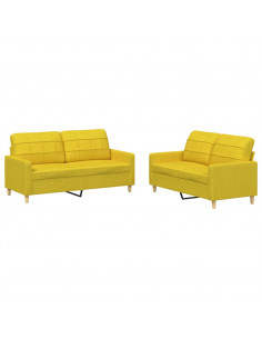 Set di Divani 2 pz con Cuscini Giallo Chiaro in Tessuto 2