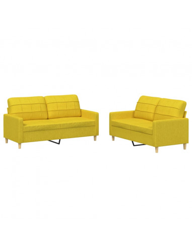 Set di Divani 2 pz con Cuscini Giallo Chiaro in Tessuto