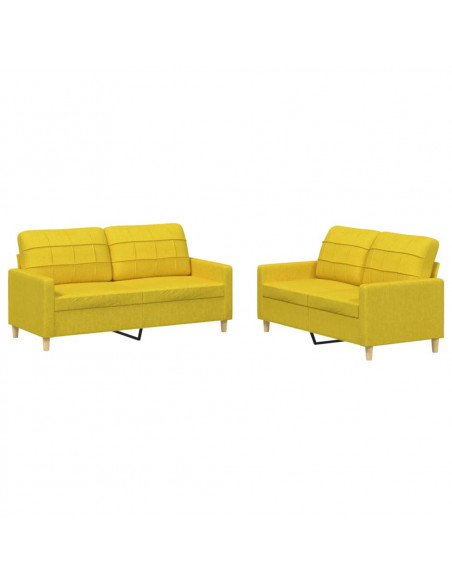 Set di Divani 2 pz con Cuscini Giallo Chiaro in Tessuto