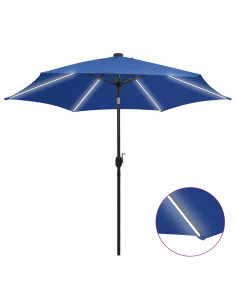Ombrellone con Luci a LED e Palo Alluminio 300 cm Azzurro 2