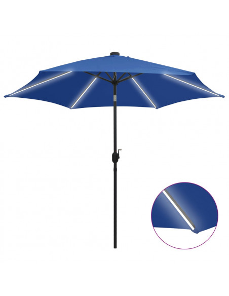 Ombrellone con Luci a LED e Palo Alluminio 300 cm Azzurro