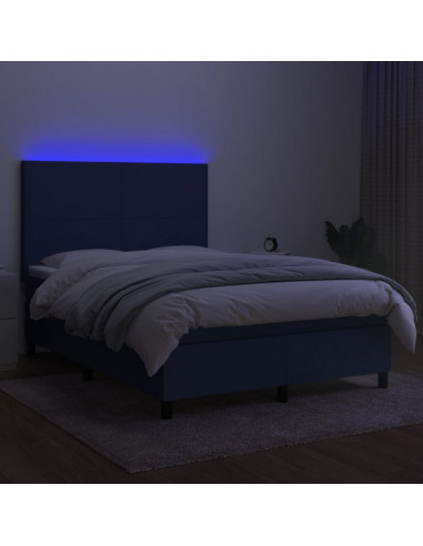 Letto a Molle con Materasso e LED Blu 140x190 cm in Tessuto