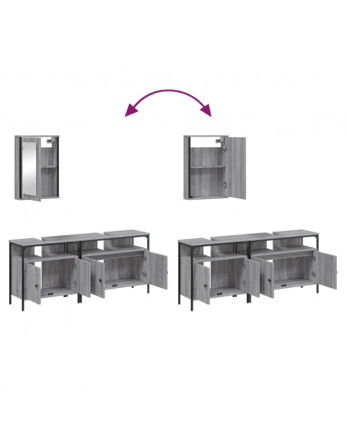 Set Mobili da Bagno 3 pz Grigio Sonoma in Legno Multistrato