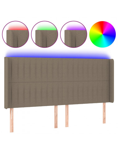 Testiera a LED Tortora 163x16x118/128 cm in Tessuto
