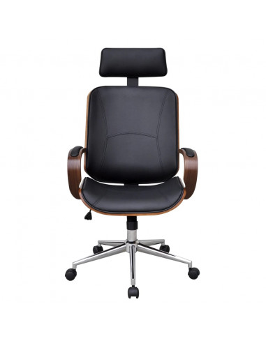 Sedia da Ufficio Girevole in Legno Similpelle con Poggiatesta