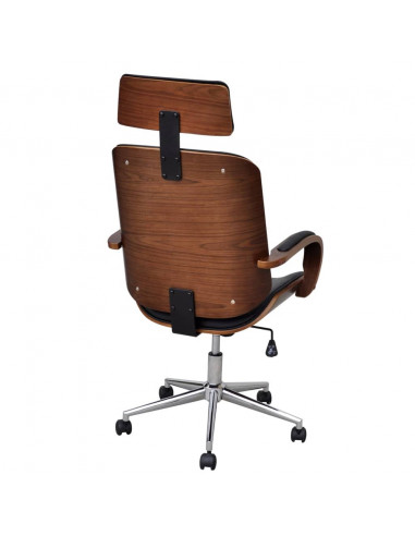 Sedia da Ufficio Girevole in Legno Similpelle con Poggiatesta