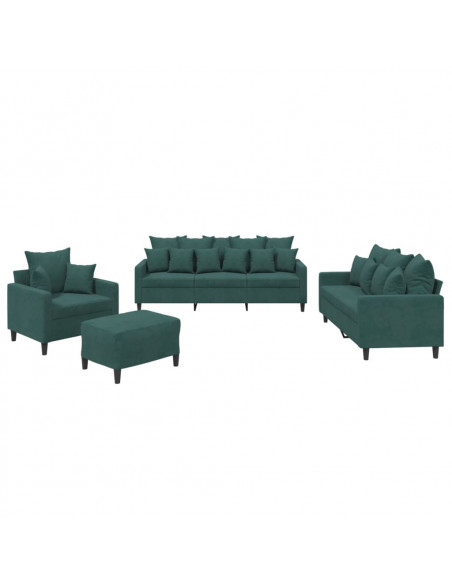Set di Divani 4 pz con Cuscini Verde scuro in Velluto