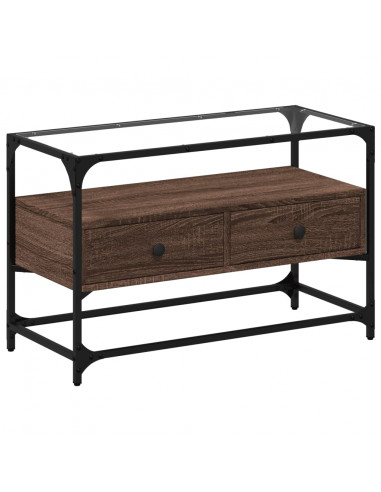 Mobile TV Piano Vetro Rovere Marrone 80x35x51 Legno Multistrato