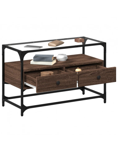 Mobile TV Piano Vetro Rovere Marrone 80x35x51 Legno Multistrato