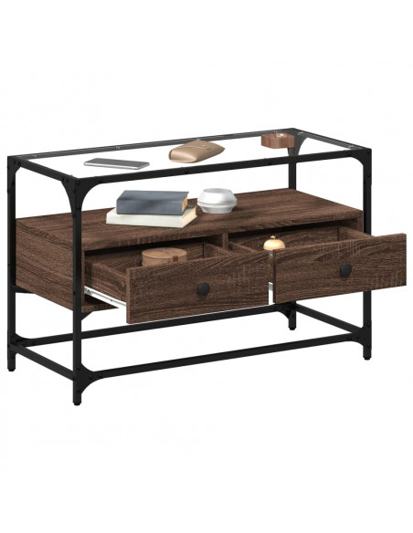 Mobile TV Piano Vetro Rovere Marrone 80x35x51 Legno Multistrato