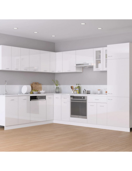 Mobile per Frigo Bianco Lucido 60x57x207 cm Legno Multistrato