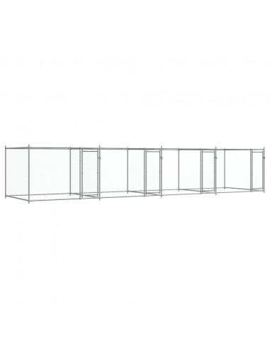 Gabbia per Cani con Porte Grigia 8x2x1,5 m in Acciaio Zincato