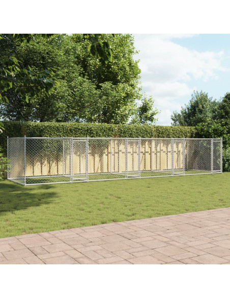 Gabbia per Cani con Porte Grigia 8x2x1,5 m in Acciaio Zincato