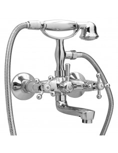 Rubinetto Vasca a 2 Maniglie con Soffione a Mano Cromato Retro 2