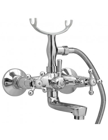 Rubinetto Vasca a 2 Maniglie con Soffione a Mano Cromato Retro