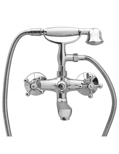Rubinetto Vasca a 2 Maniglie con Soffione a Mano Cromato Retro