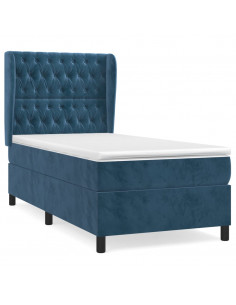 Giroletto a Molle con Materasso Blu Scuro 100x200 cm in Velluto 2