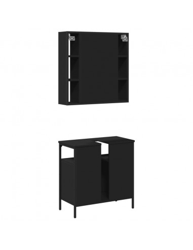 Set Mobili da Bagno 2 pz Nero in Legno Multistrato