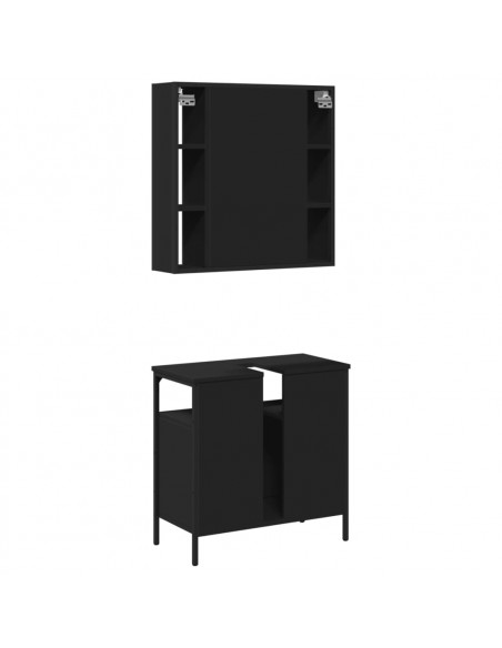 Set Mobili da Bagno 2 pz Nero in Legno Multistrato