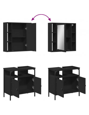Set Mobili da Bagno 2 pz Nero in Legno Multistrato