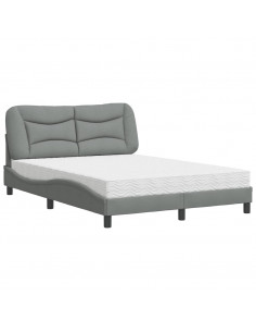 Letto con Materasso Grigio Chiaro 140x200cm Tessuto 2