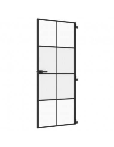 Porta Interni Sottile Nera 83x201,5cm Vetro Temperato Alluminio