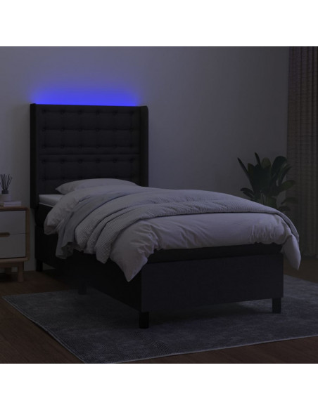 Letto a Molle con Materasso e LED Nero 90x190 cm in Tessuto