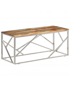 Tavolino Salotto Argento in Acciaio Inox e Legno di Recupero 2