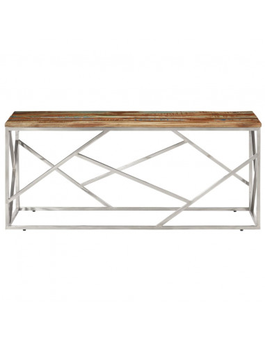 Tavolino Salotto Argento in Acciaio Inox e Legno di Recupero