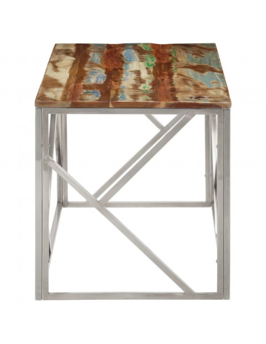 Tavolino Salotto Argento in Acciaio Inox e Legno di Recupero