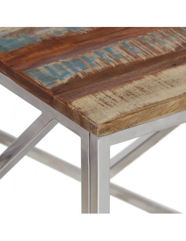 Tavolino Salotto Argento in Acciaio Inox e Legno di Recupero