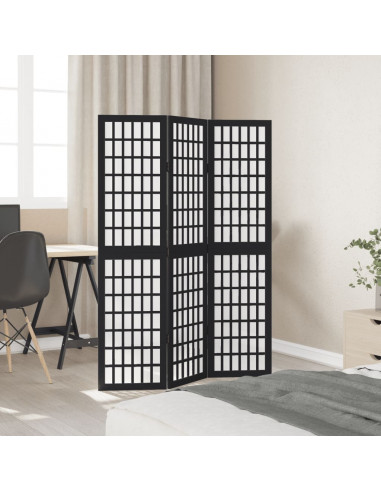 Divisorio Ambienti 3 Pannelli Nero Legno Massello di Paulownia