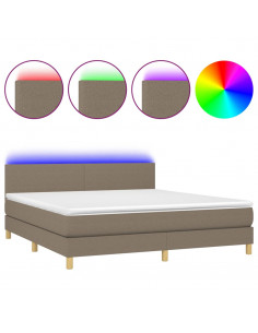 Letto a Molle con Materasso e LED Tortora 180x200 cm in Tessuto 2
