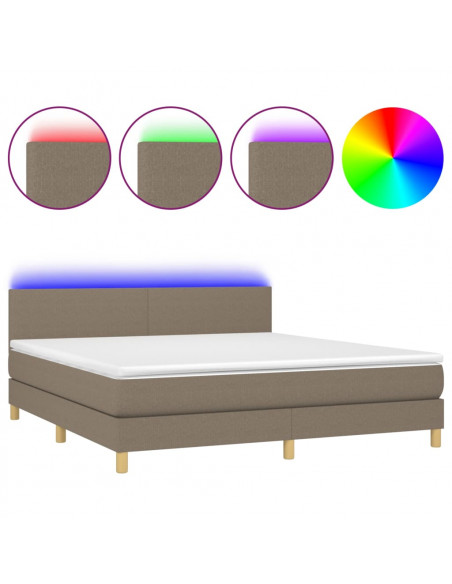 Letto a Molle con Materasso e LED Tortora 180x200 cm in Tessuto