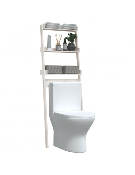 Rastrelliera da Bagno Bianca 63,5x32x179 cm Legno Massello Pino