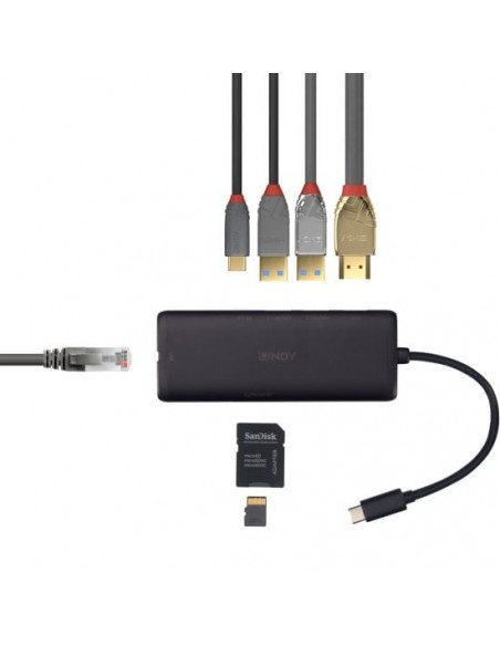 Lindy 43358 replicatore di porte e docking station per laptop Cablato USB 3.2 Gen 1 (3.1 Gen 1) Type-C Nero