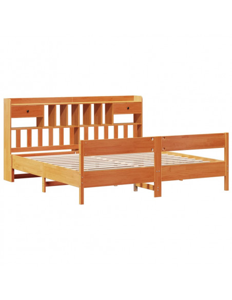 Letto Libreria senza Materasso Marrone Cera 180x200 cm in Pino