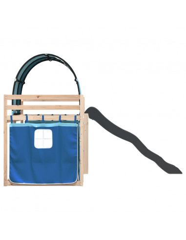 Letto a Castello con Scivolo e Tende Blu 90x190 cm