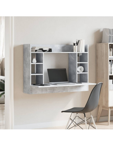 Scrivania a Parete Grigio Cemento 105x48x75cm Legno Multistrato