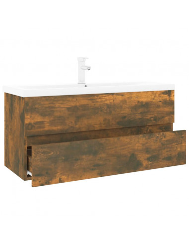Mobile Bagno con Lavabo Integrato Rovere Fumo Legno Multistrato