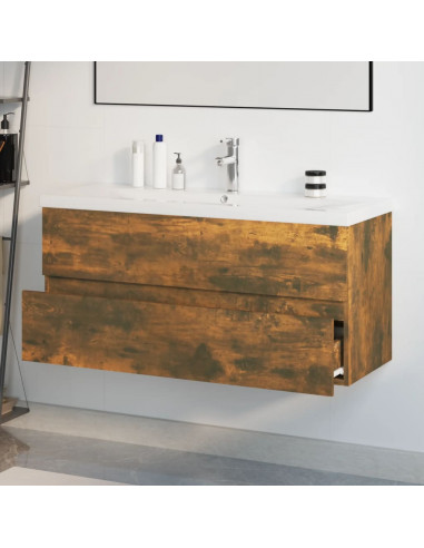 Mobile Bagno con Lavabo Integrato Rovere Fumo Legno Multistrato
