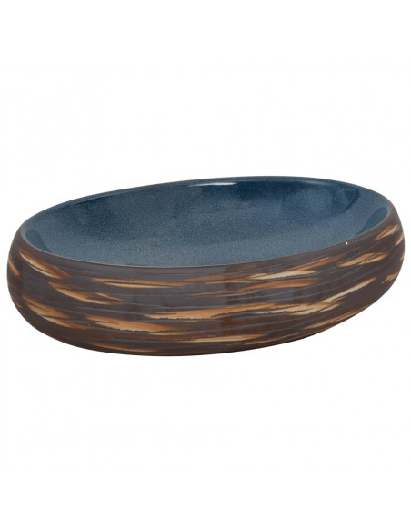 Lavabo da Appoggio Marrone e Blu Ovale 59x40x15 cm Ceramica