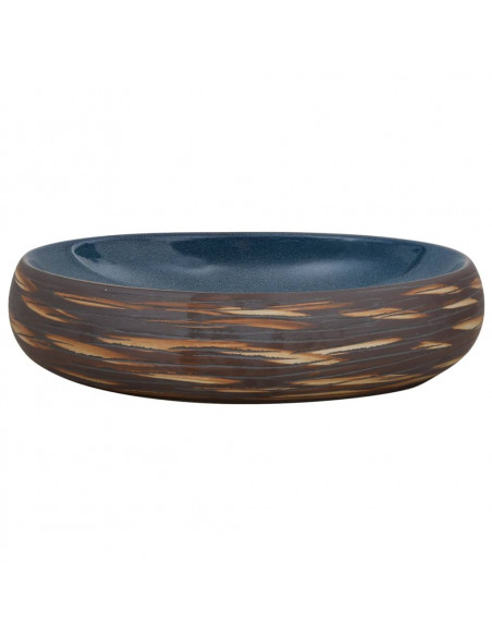 Lavabo da Appoggio Marrone e Blu Ovale 59x40x15 cm Ceramica