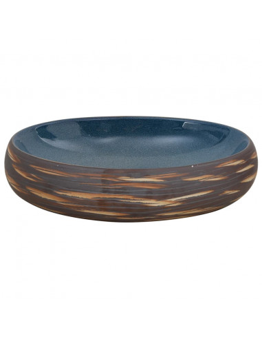 Lavabo da Appoggio Marrone e Blu Ovale 59x40x15 cm Ceramica