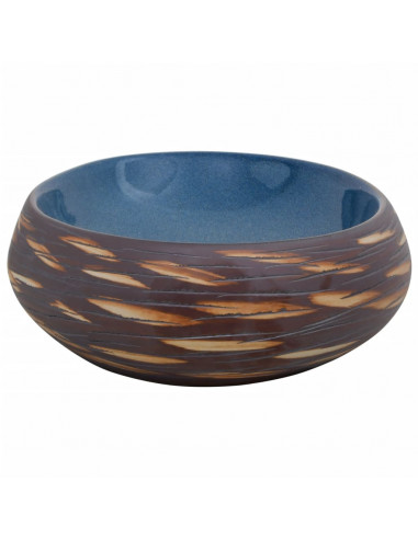 Lavabo da Appoggio Marrone e Blu Ovale 59x40x15 cm Ceramica