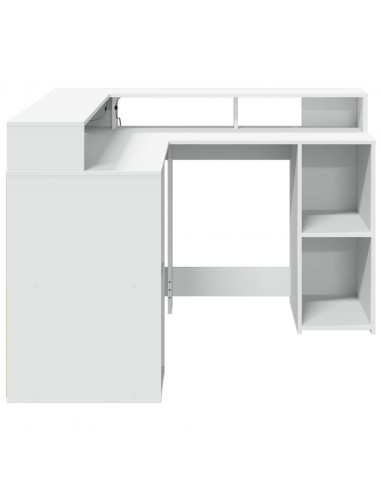 Scrivania con Luci LED Bianca 130x130x91 cm in Truciolato