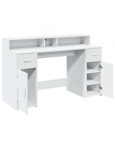 Scrivania con Luci LED Bianca 140x55x91 cm in Legno Multistrato