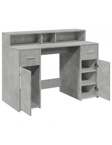 Scrivania con Luci LED Grigio Cemento 120x55x91 cm Multistrato