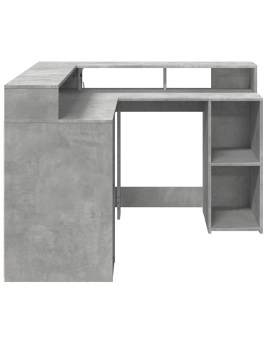 Scrivania con Luci LED Grigio Cemento 130x130x91 cm Multistrato